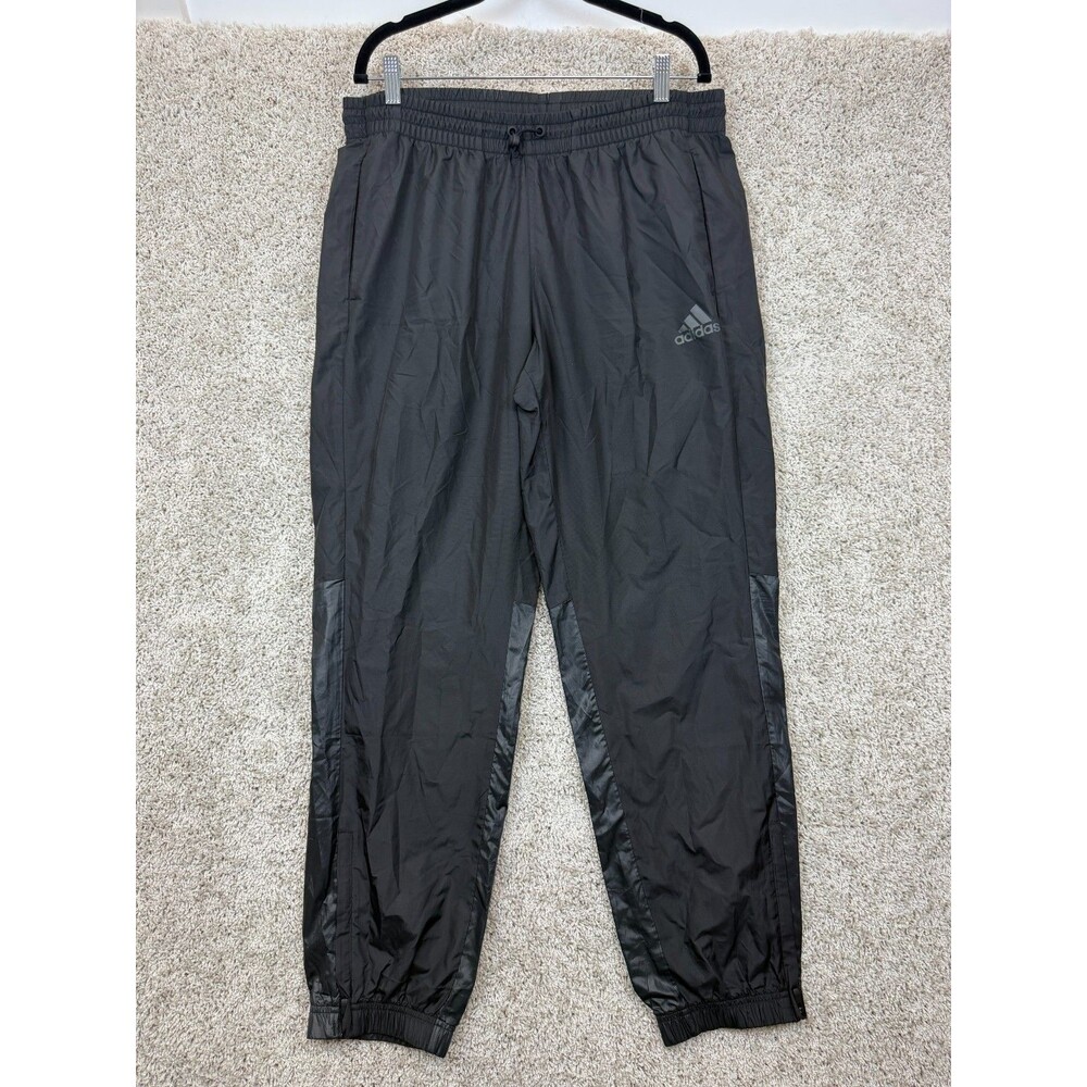 Adidas Mens Large Black Windbreaker Track Pants Nylon Jogger Zip Ankle Athletic